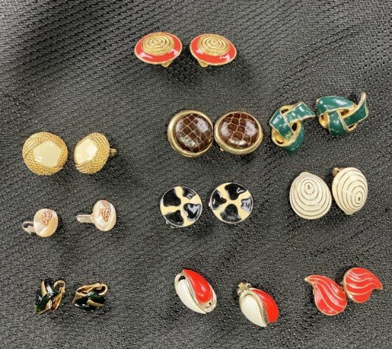 Vintage Costume Jewelry Earring Assortment Featuring Enamel Designs