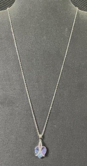Sterling Silver Necklace with Prismatic Heart-Cut Crystal