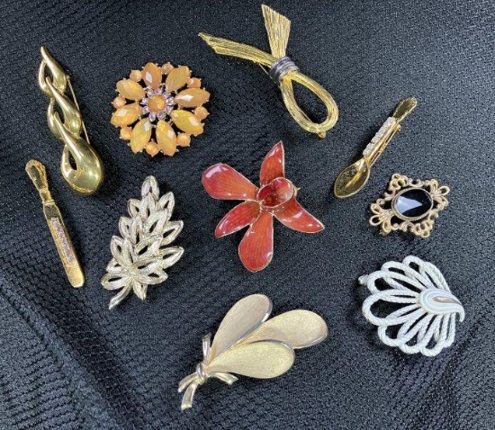 Vintage Brooch Pin Assortment Featuring Trifari and Onyx