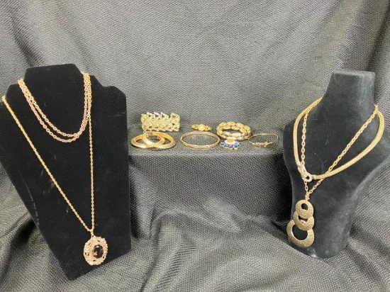 Gold Tone Jewelry Assortment Featuring Rhinestones