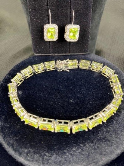 Sterling Silver Faceted Crystal Bracelet and Earring Set