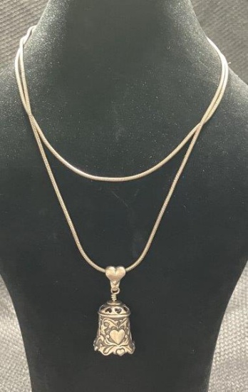 Sterling Silver Heart Motif Bell Necklace