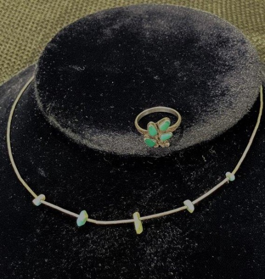 Turquoise and Sterling Silver Necklace and Ring Set