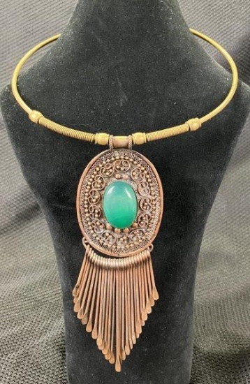 Chrysoprase and Mixed Metal Necklace