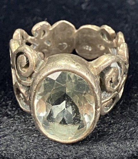 Sterling Silver Ring with Faceted Cut Stone