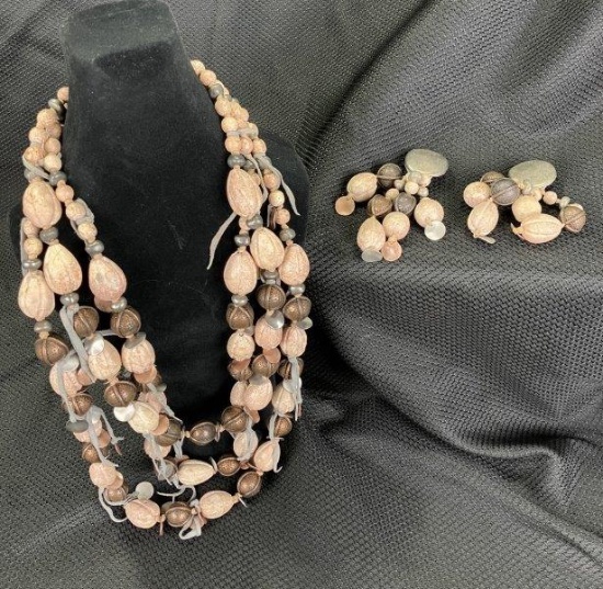 Natural Stone, Mixed Metal, and Suede Decorated Necklace and Earring Set