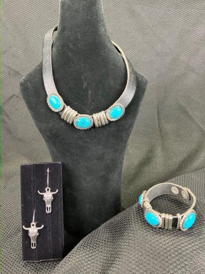Southwestern Jewelry Assortment Featuring Leather and Turquoise Tones