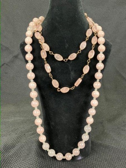 Rose Quartz Necklace Pairing with Gold-Tone Wire Accents and Beading