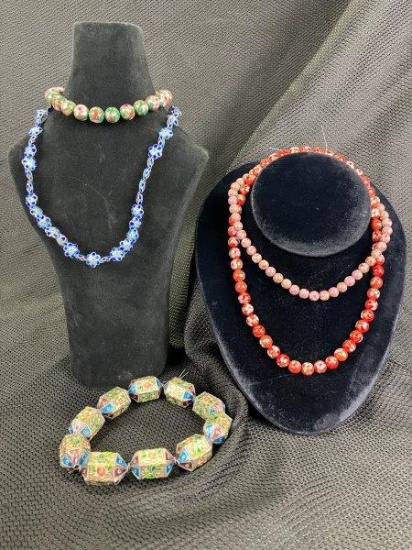 Cloisonne Bead Grouping with Gold Detailing
