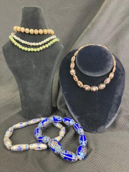 Cloisonne Bead Grouping with Gold Detailing