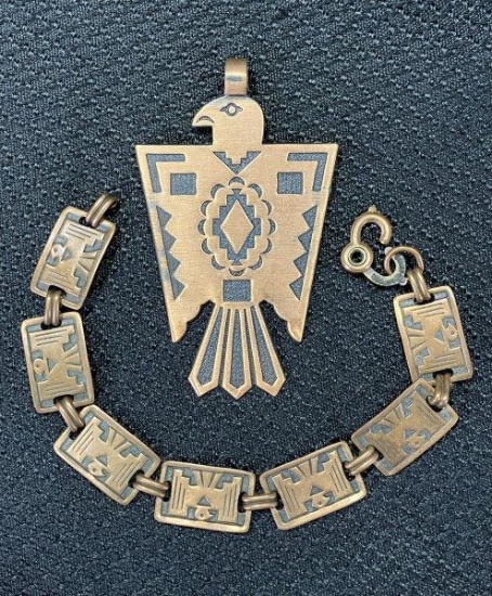 Copper Thunderbird Pendant and Bracelet Set