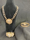 Goldtone Costume Jewelry Assortment Featuring Rhinestones
