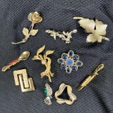 Goldtone Brooch Pin Collection Featuring Vintage Pastelli and Monet