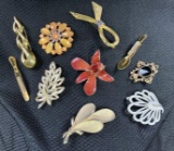 Vintage Brooch Pin Assortment Featuring Trifari and Onyx