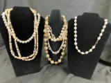 Costume Jewelry Necklace Assortment Featuring Gold Tone and Faux Pearl Elements
