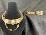 Goldtone Necklace and Bracelet Assortment Featuring Faux Pearl