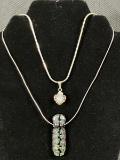 Sterling Silver Necklaces with Iridescent Colored Glass Pendants