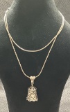 Sterling Silver Heart Motif Bell Necklace