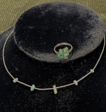 Turquoise and Sterling Silver Necklace and Ring Set