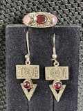 Garnet and Sterling Silver Ring and Earring Set