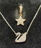 Swarovski Crystal Swan Necklace and Gold-toned Star Pendant