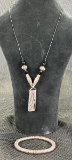 Sterling Silver Modern Design Necklace and Silvertone Beaded Bracelet