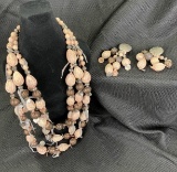 Natural Stone, Mixed Metal, and Suede Decorated Necklace and Earring Set