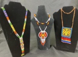 Group of Three Native American Beaded Necklaces Featuring Navajo Thunderbird