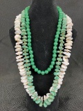 Natural Stone Necklaces with Gold Tone Beads Featuring Green Aventurine