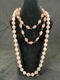 Rose Quartz Necklace Pairing with Gold-Tone Wire Accents and Beading