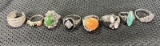 Group of Eight Sterling Silver Rings Collection