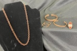 Copper-tone Jewelry Assortment Featuring Vintage Enamel Brass Ring