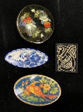 Four Fine Russian Brooch Pins Featuring Porcelain and Natural Motifs