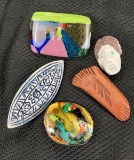 Theo Fine Art Brooch Pin Assortment Featuring Ceramic and Vibrant Art Glass, 20th Century