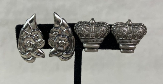 Two Pairs of Sterling Silver Screwback Earrings