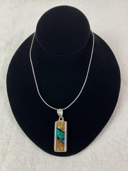 Artisan Sterling Silver and Art Glass Pendant Necklace