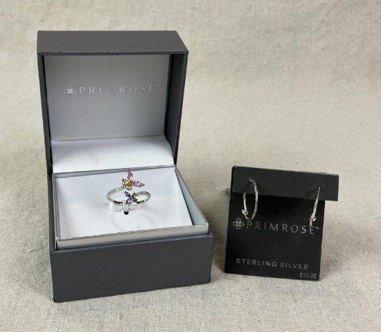 Primrose Sterling Silver Hoop Earrings and Butterfly Ring Set