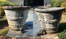 Pair of Large Decorative Concrete Garden Planters
