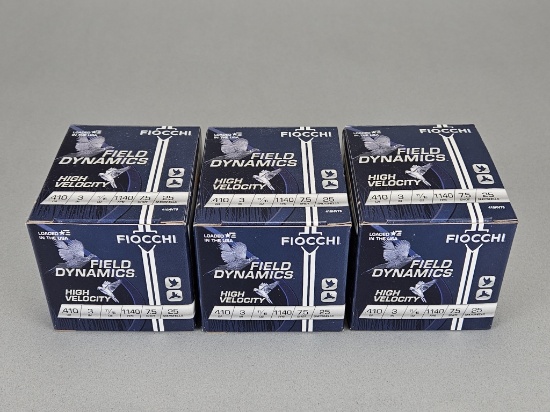 3-25rd Boxes Fiocchi Field Dynamics .410 Bore Ammo