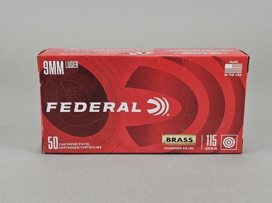 50rd Federal 9mm Luger Brass FMJ 115gr Ammo