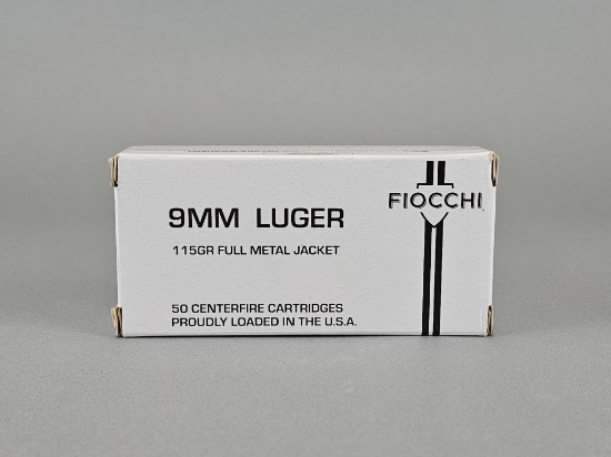 50rd Fiocchi 9mm Luger 115gr FMJ Ammo