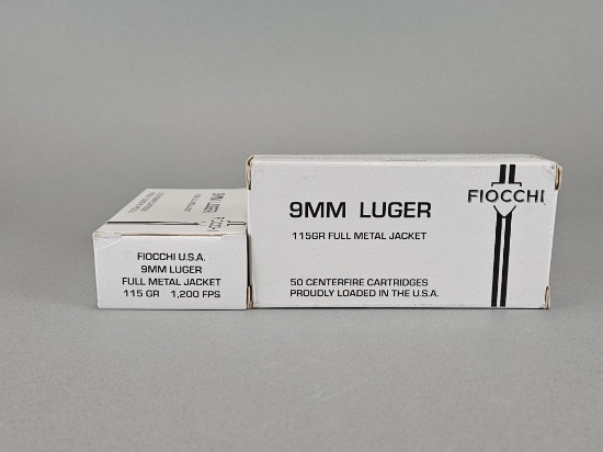 2-50rd Fiocchi 9mm Luger 115gr FMJ Ammo