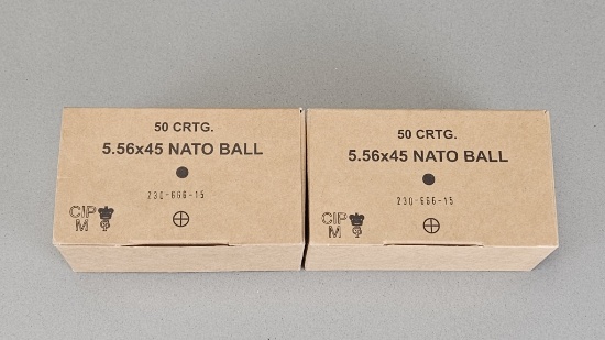 2-50rd Boxes 5.56x45 NATO Ball Ammo