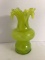 Yellow-Green Blown Glass Ruffled Edge Vase