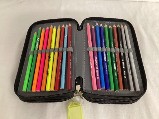 Mostly Neon Colored Pencils in Four Compartment Carry Case
