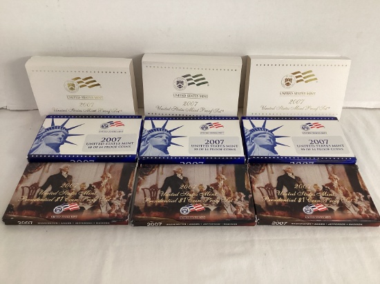 Three 2007 US Mint Coin Proof Sets