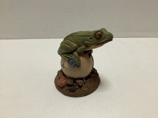 Signed Tim Wolfe "Bob" Frog on Fishing Bobber Sculpture