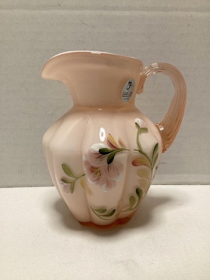 Signed Hand Painted Fenton Cased Glass Pitcher