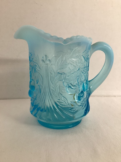 Cherry Pattern Blue Opalescent Pitcher