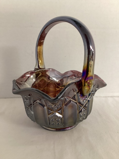 L.E. Smith Glass Carnival Glass Basket